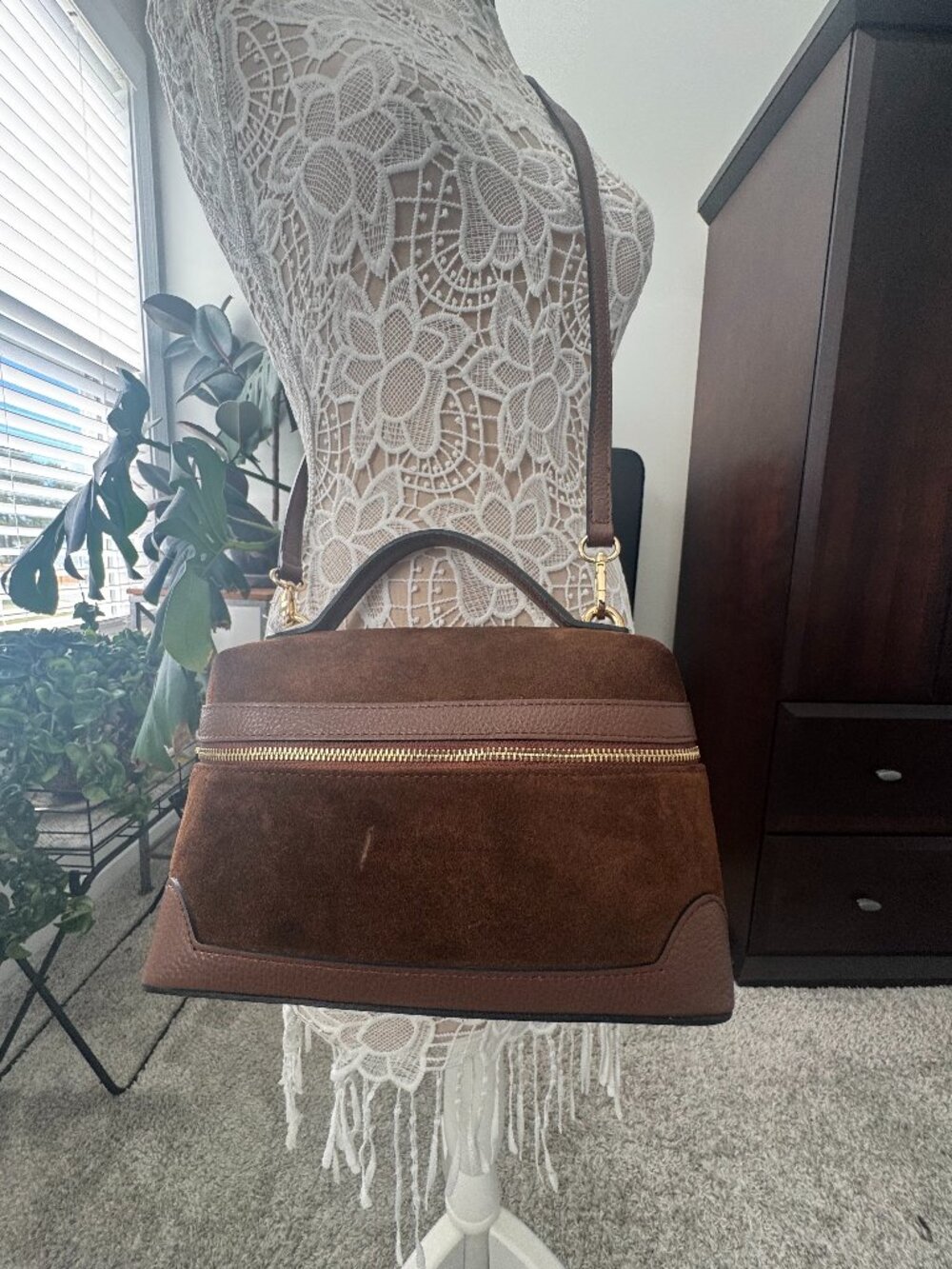 Cheval Firenze Suede Vanity Crossbody Bag - Brown